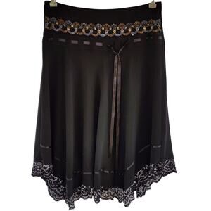 Black Dark Elegance Lace Trim Sheer Skirt Glitter Tassel Waist Whimsy Goth Witch